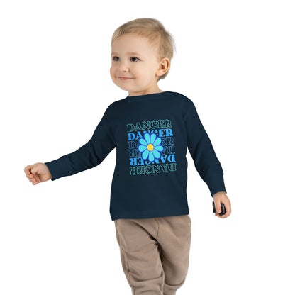"Dancer" Toddler Long Sleeve Dance T-Shirt – Floral Text Graphic Shirt for Kids