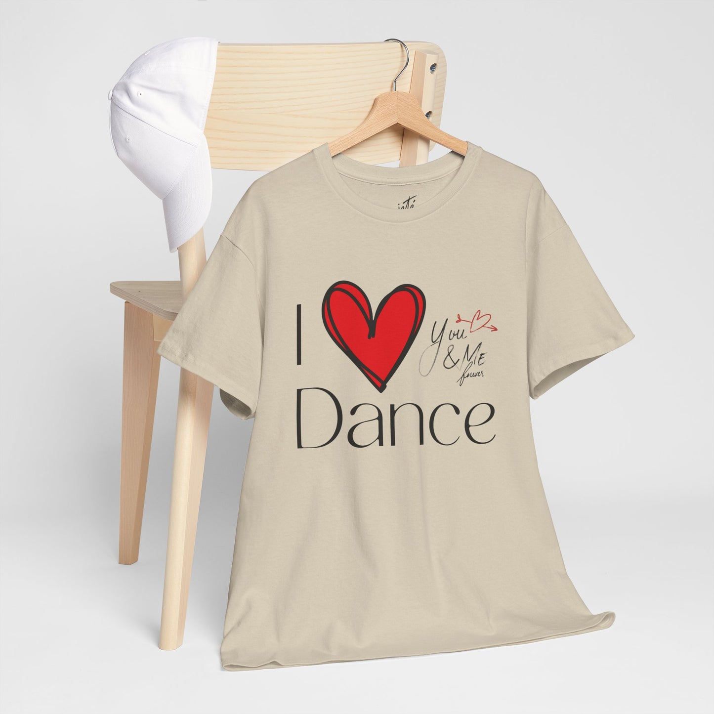 "I Love Dance" Unisex Heavy Cotton Tee – Hand-Drawn Heart & Note Graphic Dance Lover T-Shirt