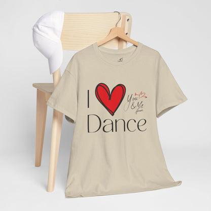 "I Love Dance" Unisex Heavy Cotton Tee – Hand-Drawn Heart & Note Graphic Dance Lover T-Shirt