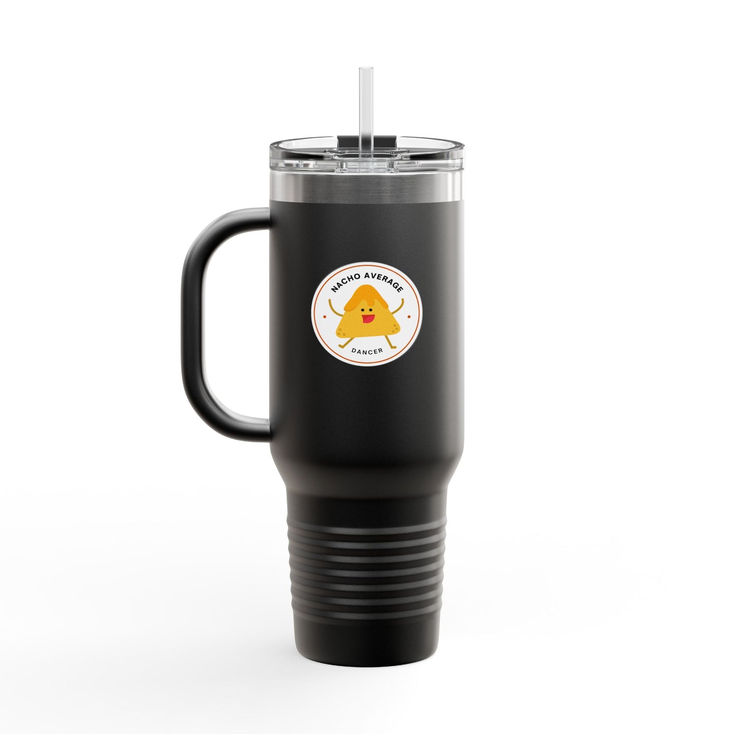 "Nacho Average Dancer" 40oz Insulated Travel Mug – Cute Kawaii Nacho Graphic Dance Tumbler for On-the-Go Hydration
