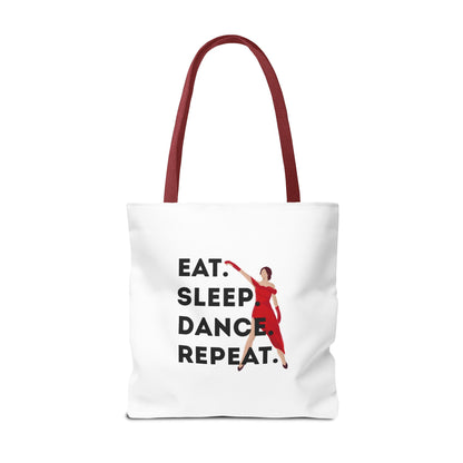 "Eat Sleep Dance Repeat" Canvas Tote Bag – Bold Dancer Graphic Dance Bag for Studio, School & Everyday Use