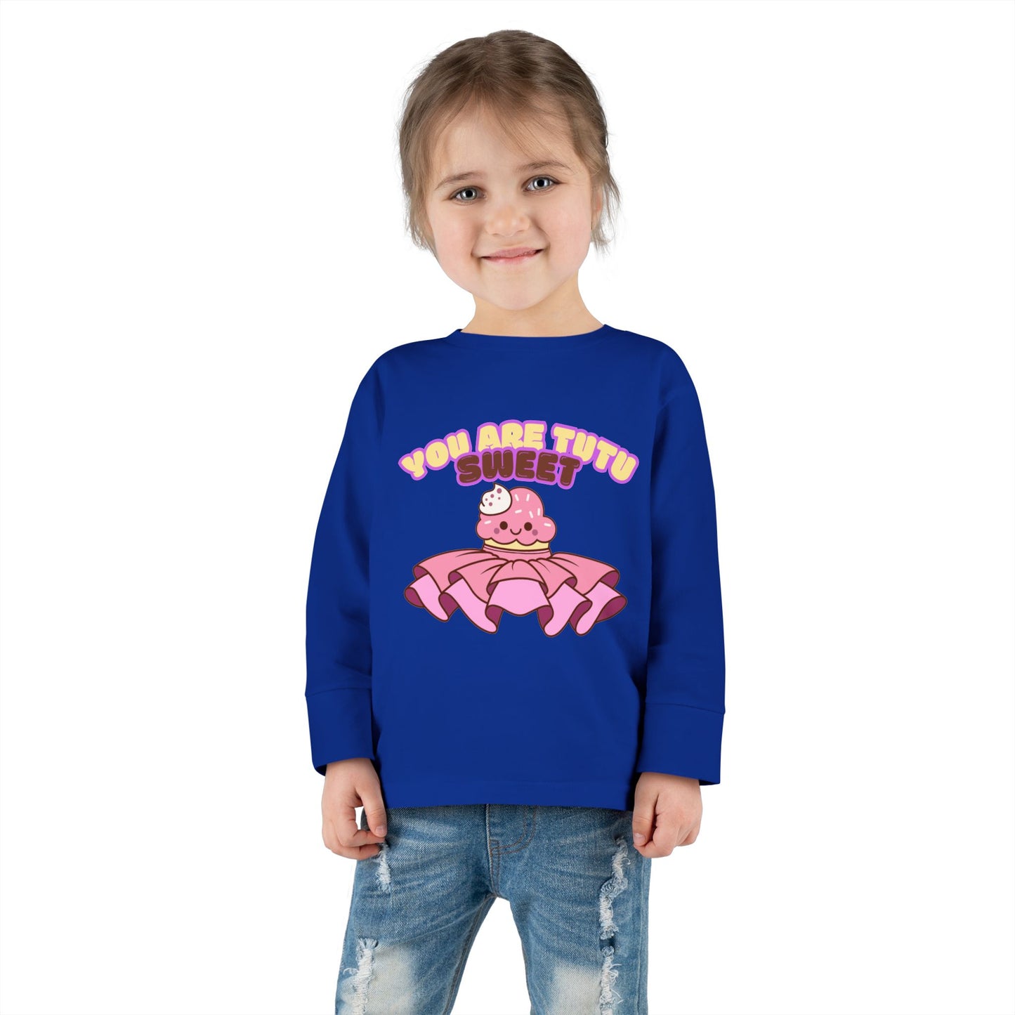 "You Are Tutu Sweet" Toddler Dance T-Shirt – Kawaii Cupcake in Tutu Graphic Long Sleeve Tee for Kids