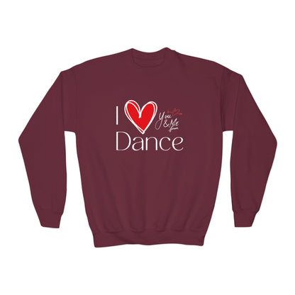 "I Love Dance" Youth Crewneck Sweatshirt – Hand-Drawn Heart & Note Graphic Dance Lover Pullover