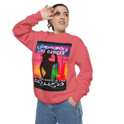 "Line Dancer, Get Your Boots in Line" Unisex Lightweight Crewneck Sweatshirt – Western Dance Graphic Pullover for Country Music & Boot Scootin’ Fans