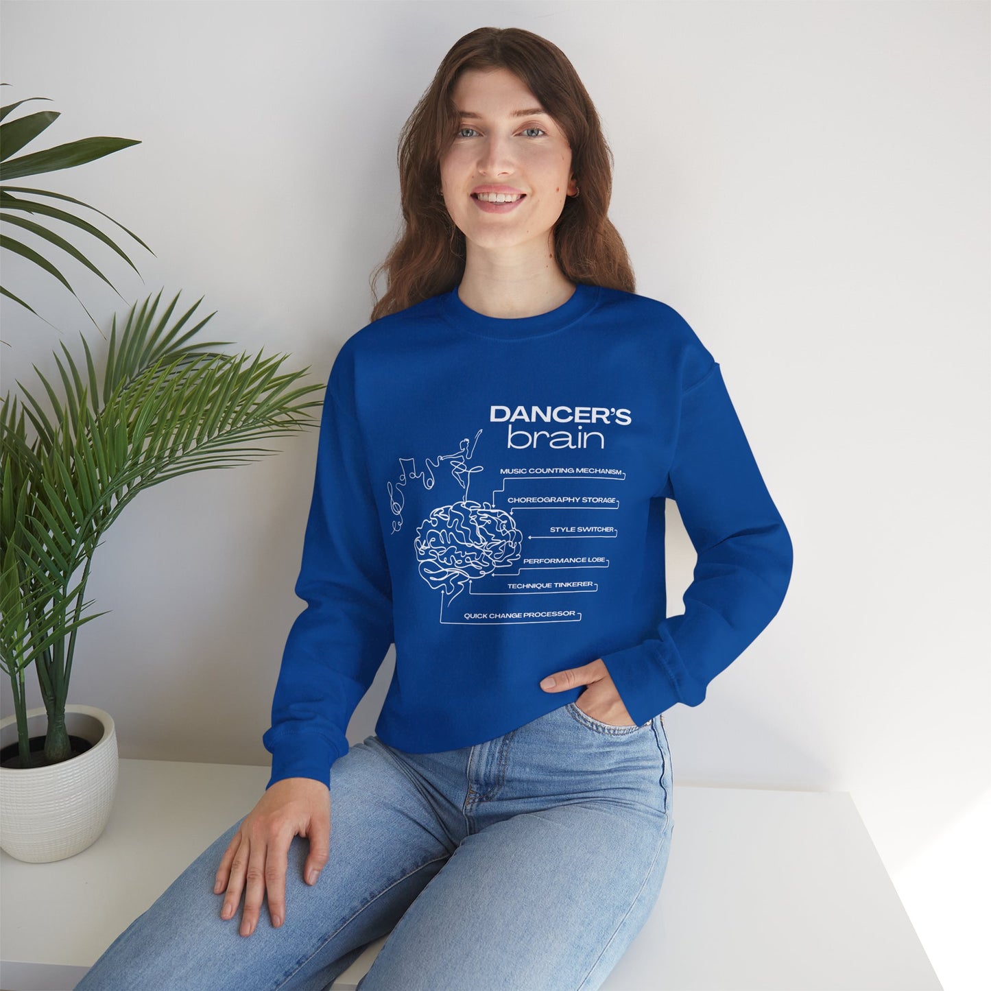 “Dancer’s Brain” Funny Dance Anatomy Sweatshirt – Unisex Heavy Blend Crewneck with Optional Name or Studio Personalization