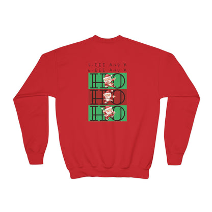 “5-eee and a 6-eee and a Ho, Ho, Ho” YOUTH SWEATSHIRT Crewneck with Playful Dancing Santa Front & Back – Festive Christmas Dance Sweatshirt for Dancers & Studios