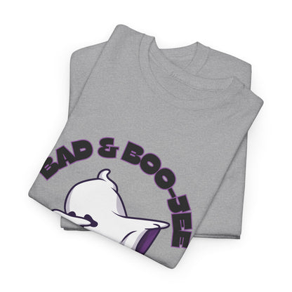 “Bad & Boo-jee” Funny Halloween Dance T-Shirt with Cute Ghost Dab Graphic - Unisex Heavy Cotton Tee
