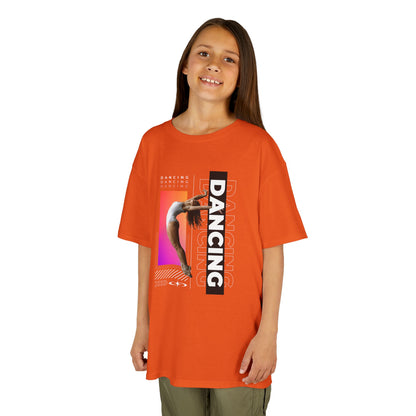 “Dancing” Youth Short Sleeve T-Shirt – Streetwear-Inspired Female Dancer Graphic – Stylish Kids Dance Apparel Tee