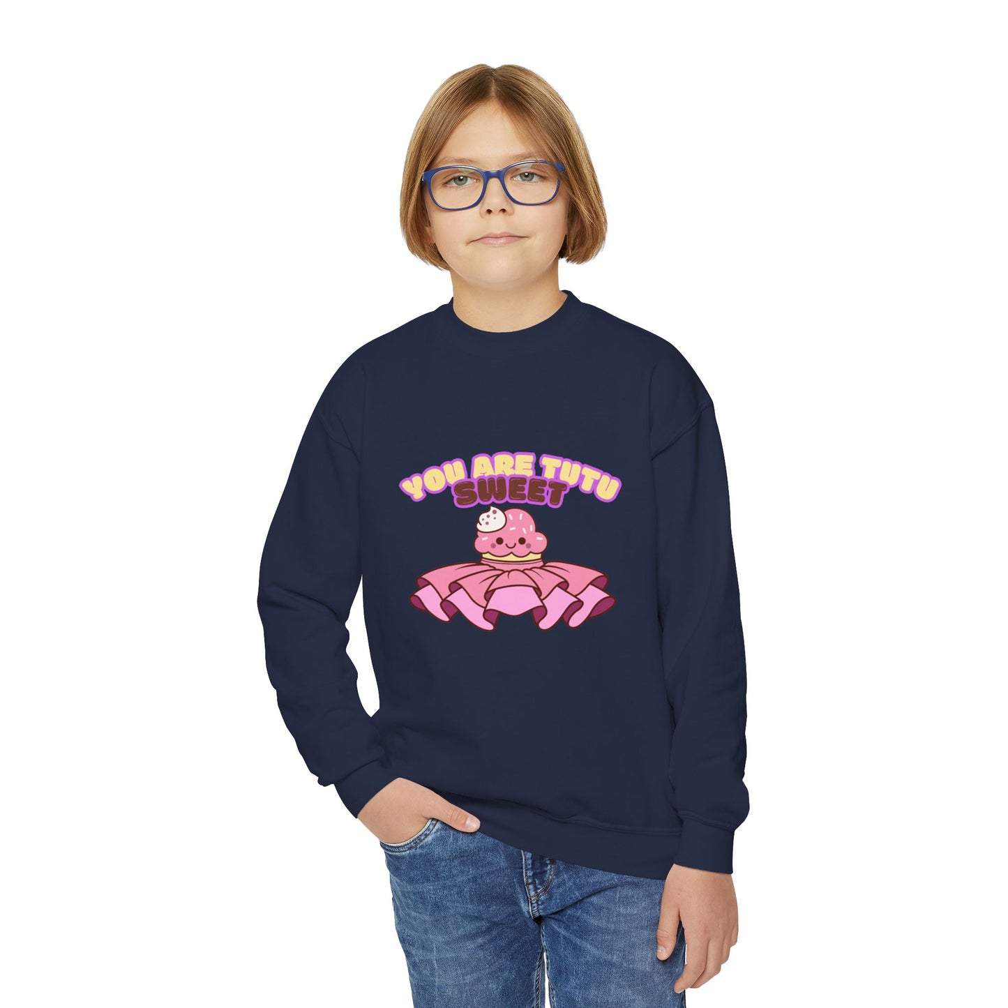 "You Are Tutu Sweet" Youth Crewneck Dance Sweatshirt – Kawaii Cupcake Graphic | Cute Ballet Themed Kids Pullover