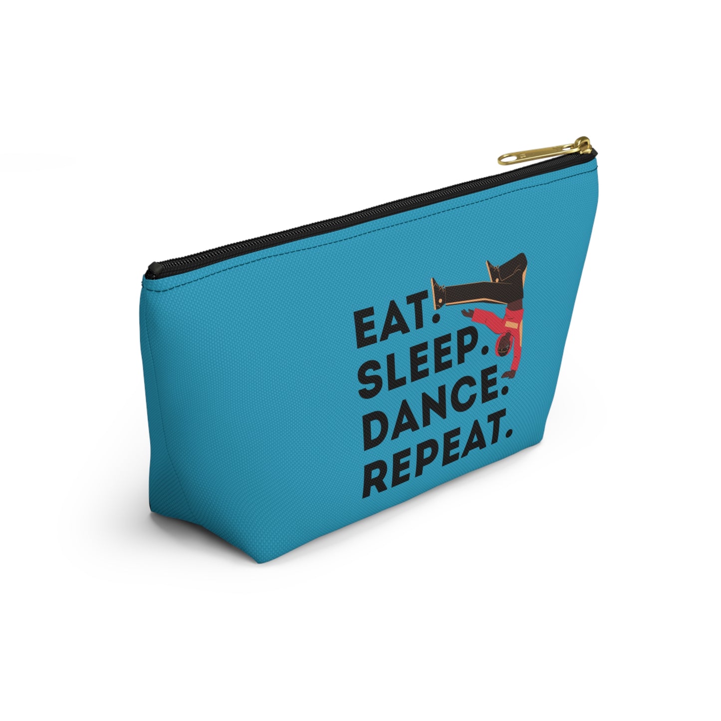 “Eat Sleep Dance Repeat” Makeup Bag – Bold B-Boy Dancer Graphic – Hip Hop Dance-Themed Zipper Pouch for Cosmetics, Accessories & Travel Essentials