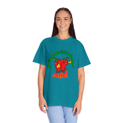 "What's a Pepper's Favorite Dance? Salsa!" Dance Pun Unisex Garment-Dyed T-Shirt – Funny Dance Joke Tee with Cute Pepper Graphic – Dance Humor Shirt for Food & Pun Lovers