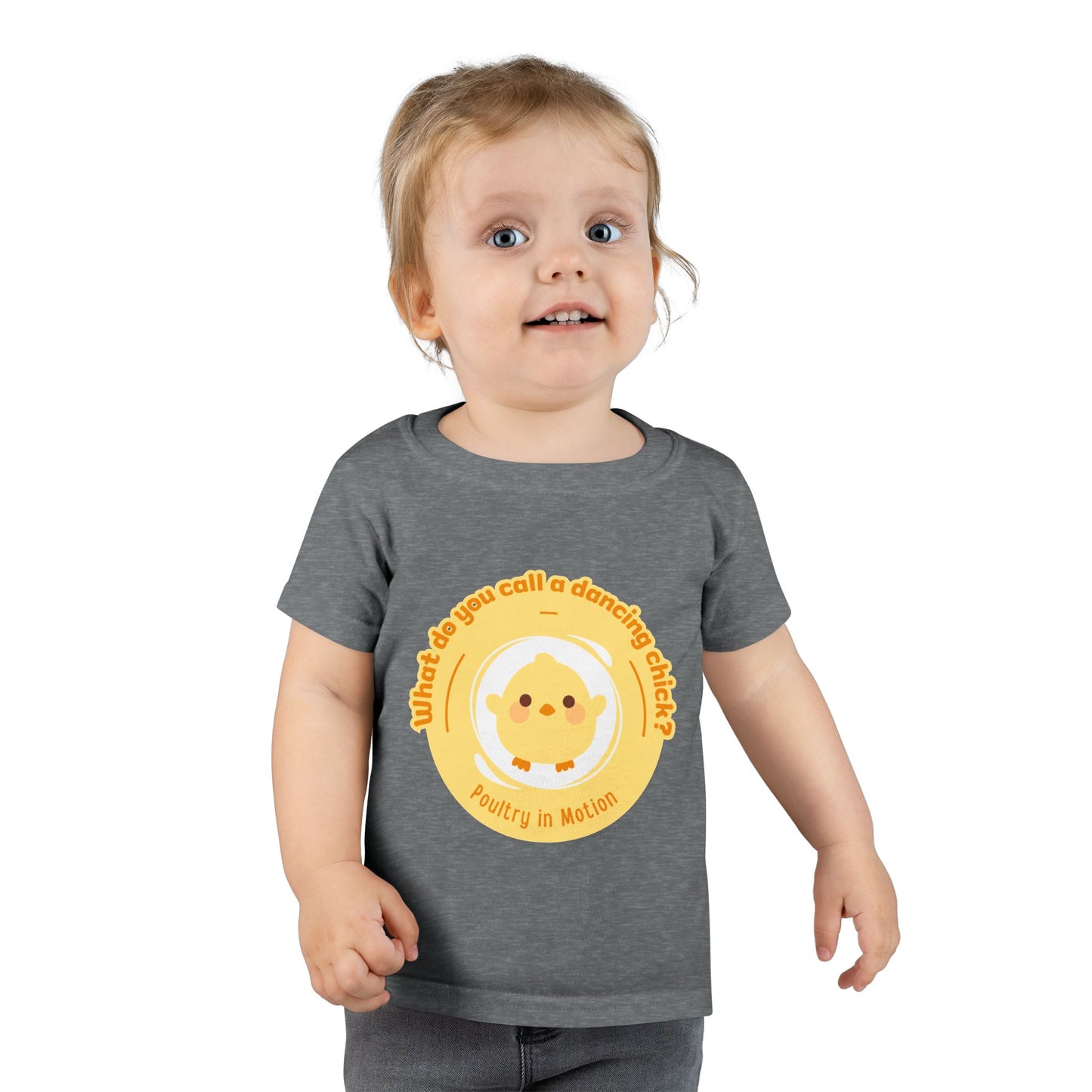 "What Do You Call a Dancing Chick? Poultry in Motion" Toddler Dance T-Shirt – Cute Chicken Graphic Short Sleeve Tee for Kids