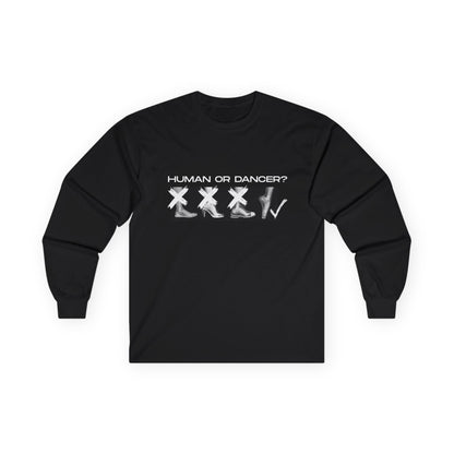“Human or Dancer” Unisex Long Sleeve Tee – Cute X-Ray Pointe Shoe Graphic Ballet Shirt with Regular vs. Dancer Feet + Optional Name or Studio Personalization