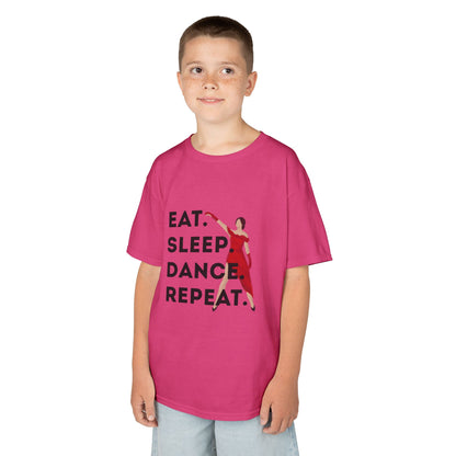 "Eat Sleep Dance Repeat” Youth Short Sleeve Tee – Bold Dancer Graphic Dance Shirt for Kids and Young Performers
