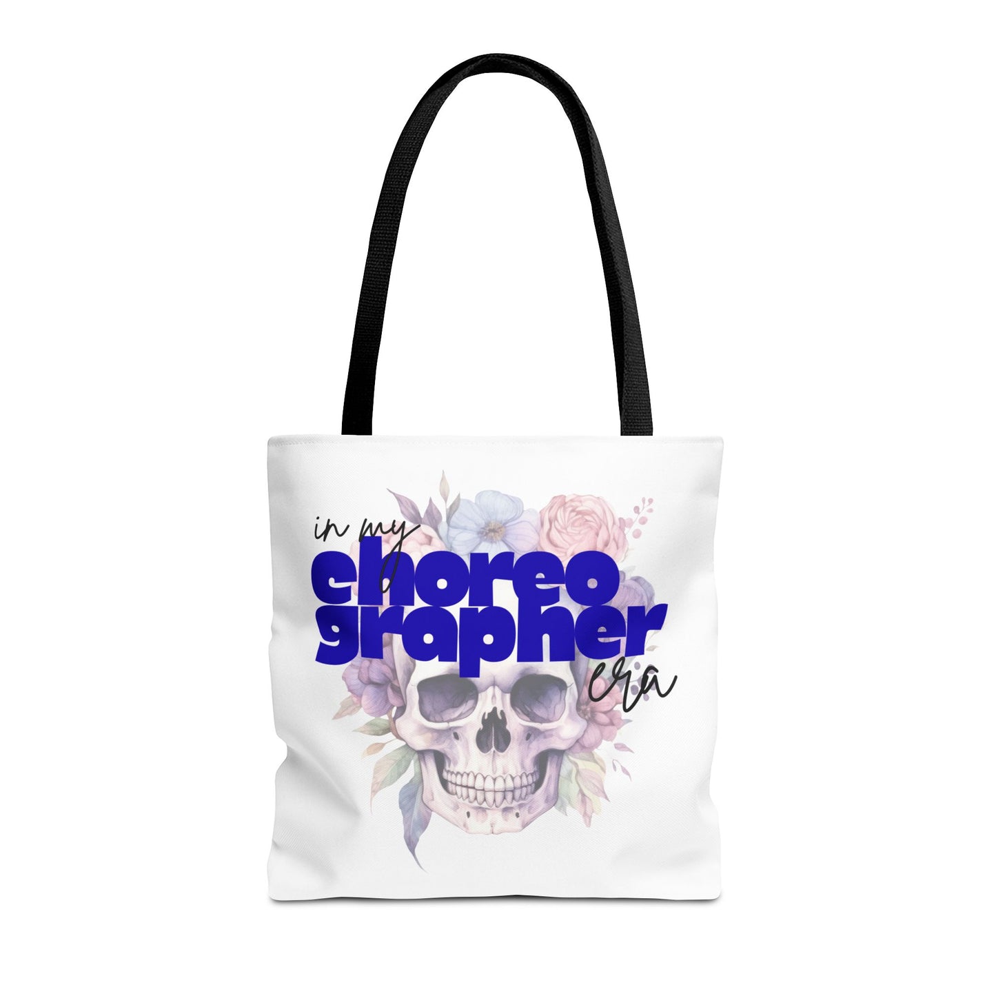 In My Choreographer Era Tote Bag with Colored Handles – Pastel Floral Skull Dance-Inspired Carryall