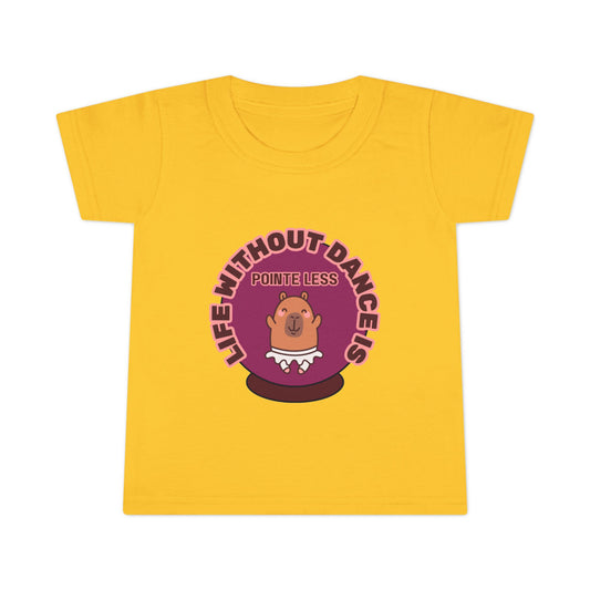 "Life Without Dance Is Pointeless" Toddler Dance T-Shirt – Cute Dancing Capybara Graphic Short Sleeve Tee for Kids