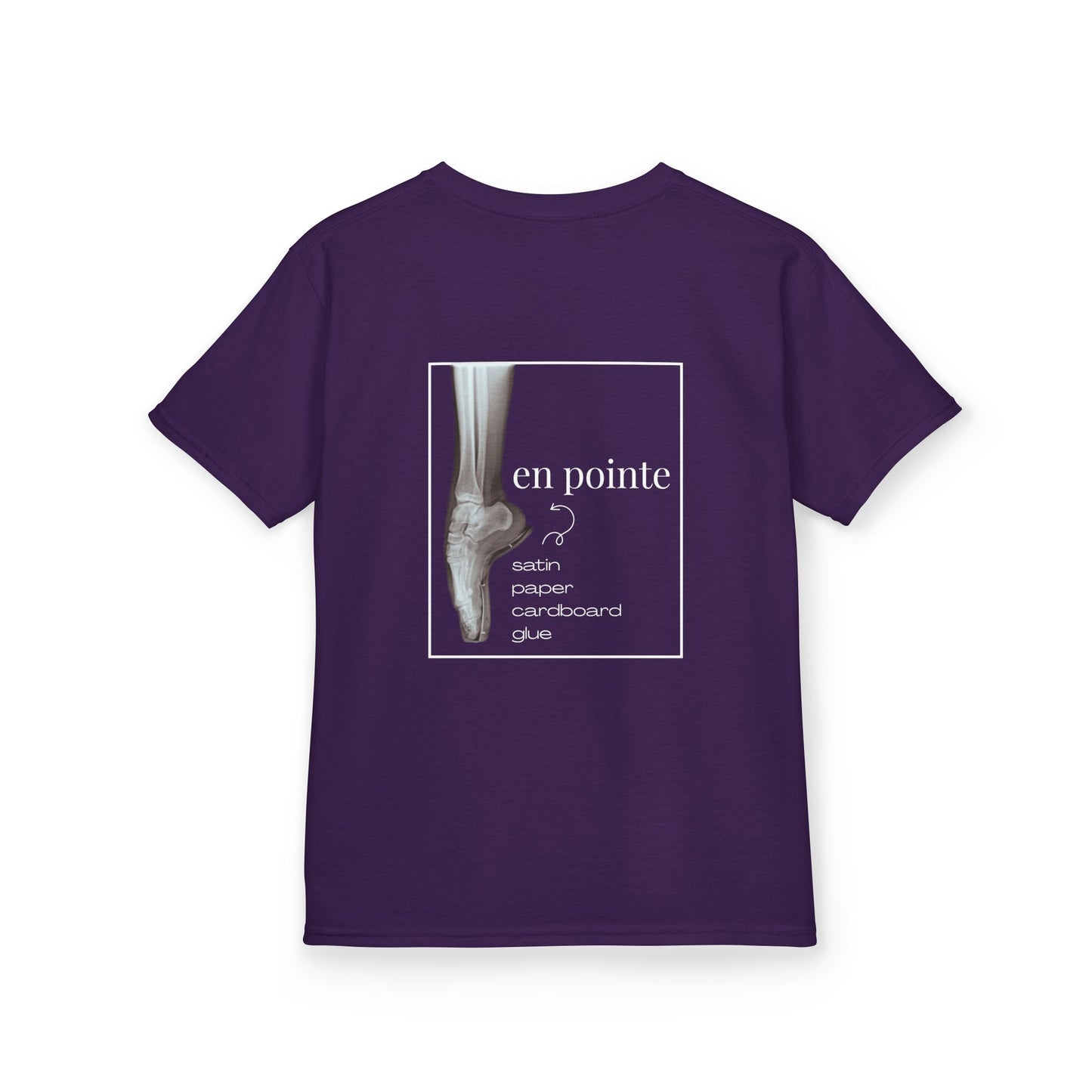“I Dance En Pointe” Youth Short Sleeve Tee with X-Ray Ballet Foot Graphic – Personalized Dance T-Shirt for Kids, Custom Name or Studio Option
