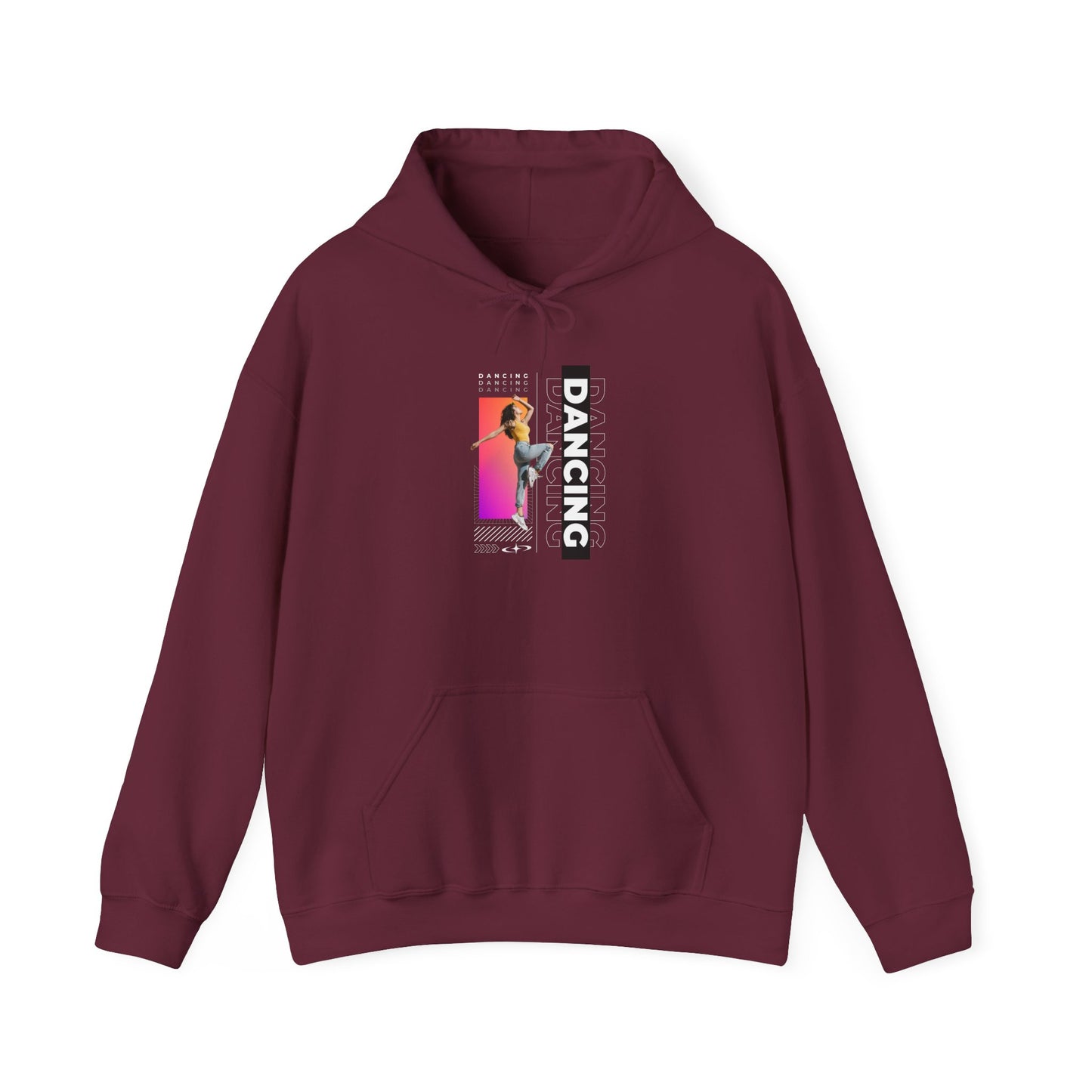 Dancing” Text with Streetwear-Style Female Dancer Graphic - Unisex Heavy Blend™ Hooded Sweatshirt – Cozy Dance Hoodie for Ballet & Hip-Hop Enthusiasts