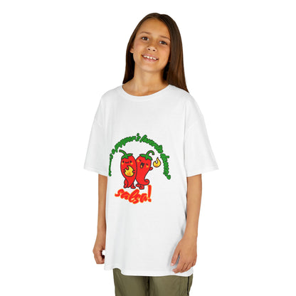 "What’s a Pepper’s Favorite Dance? Salsa!" Youth Short Sleeve Tee – Funny Dance Shirt with Cute Pepper Graphic for Kids