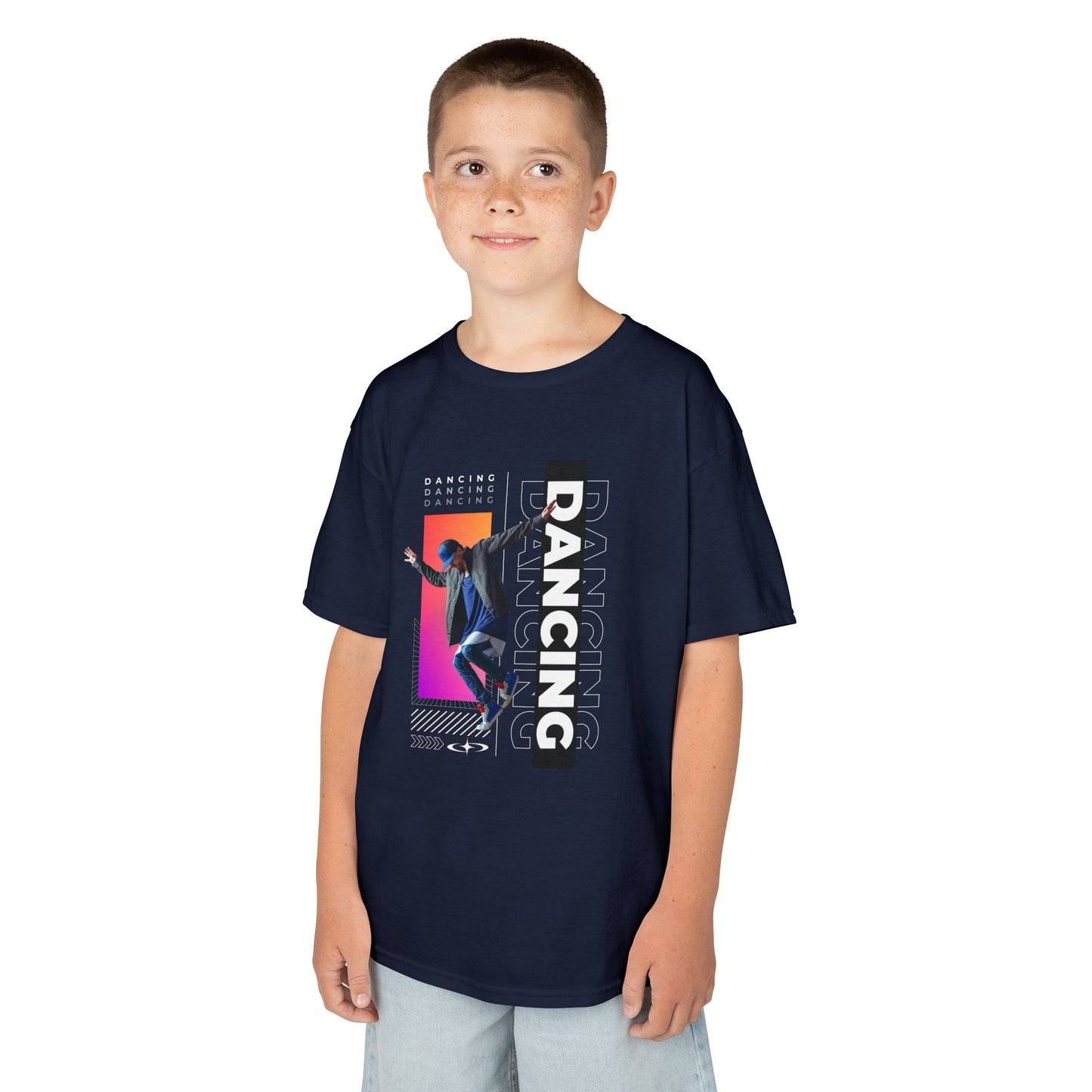 “Dancing” Youth Short Sleeve T-Shirt – Streetwear-Inspired Male Dancer Graphic – Stylish Kids Dance Apparel Tee