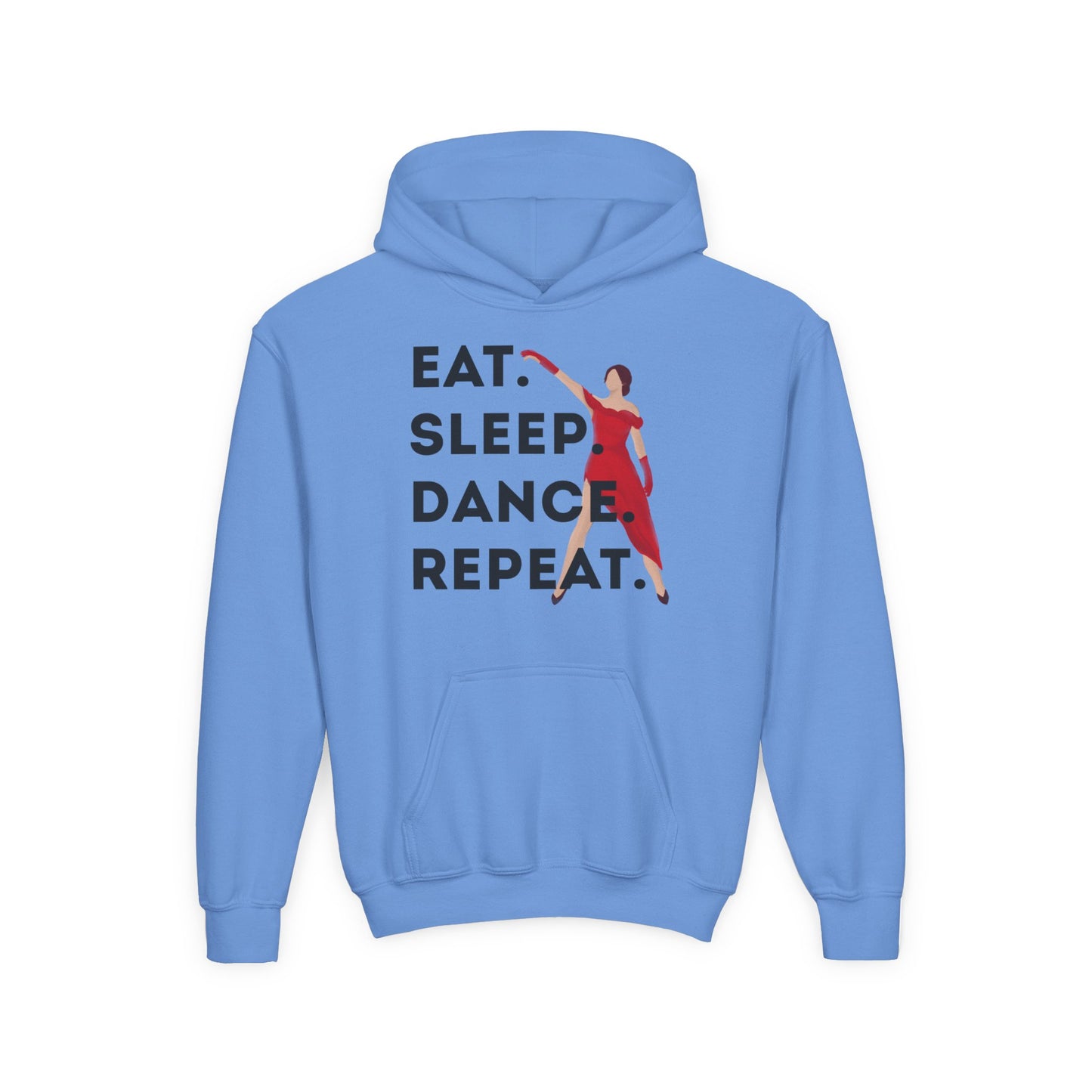 "Eat Sleep Dance Repeat" Youth Hooded Sweatshirt – Bold Dancer Graphic Fleece Hoodie for Kids and Teens