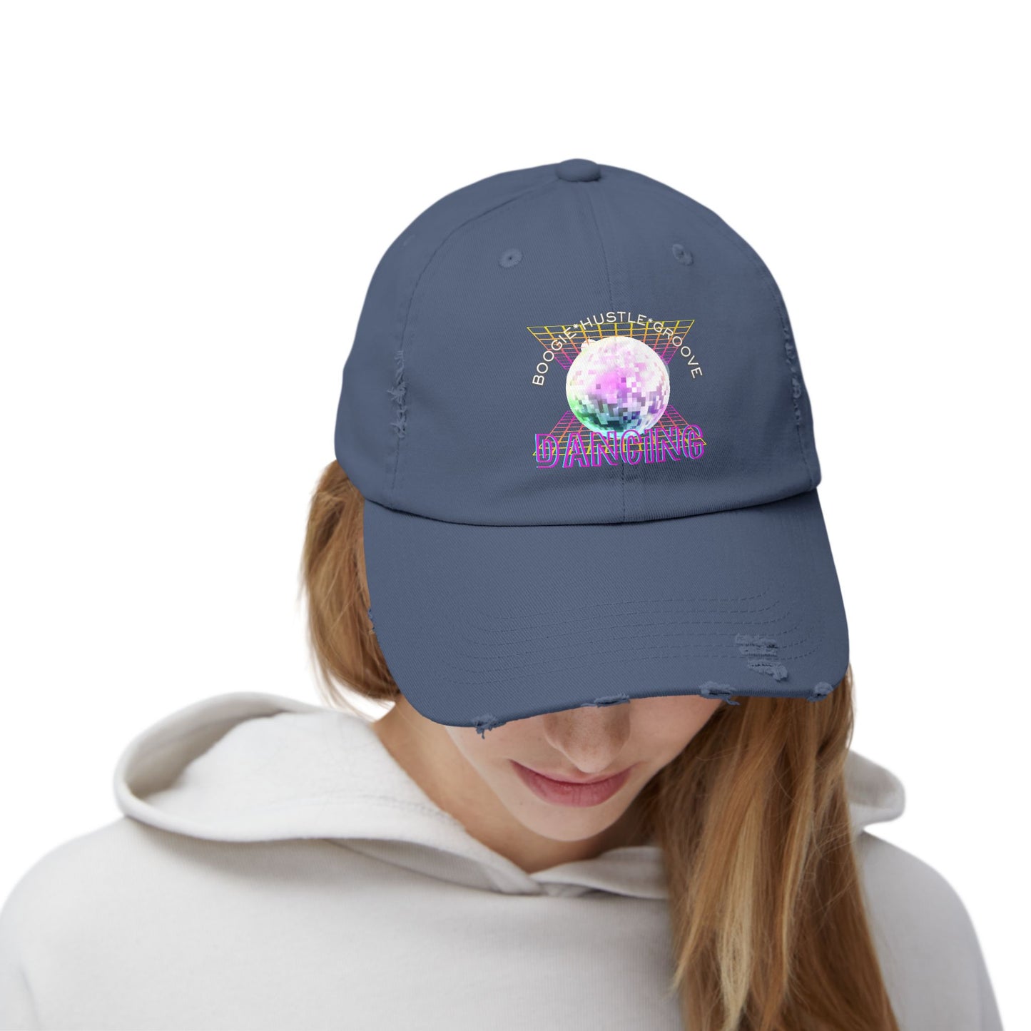 "Boogie, Hustle, Groove - Dancing" Streetwear Embroidered Design – Unisex Distressed Dance Cap