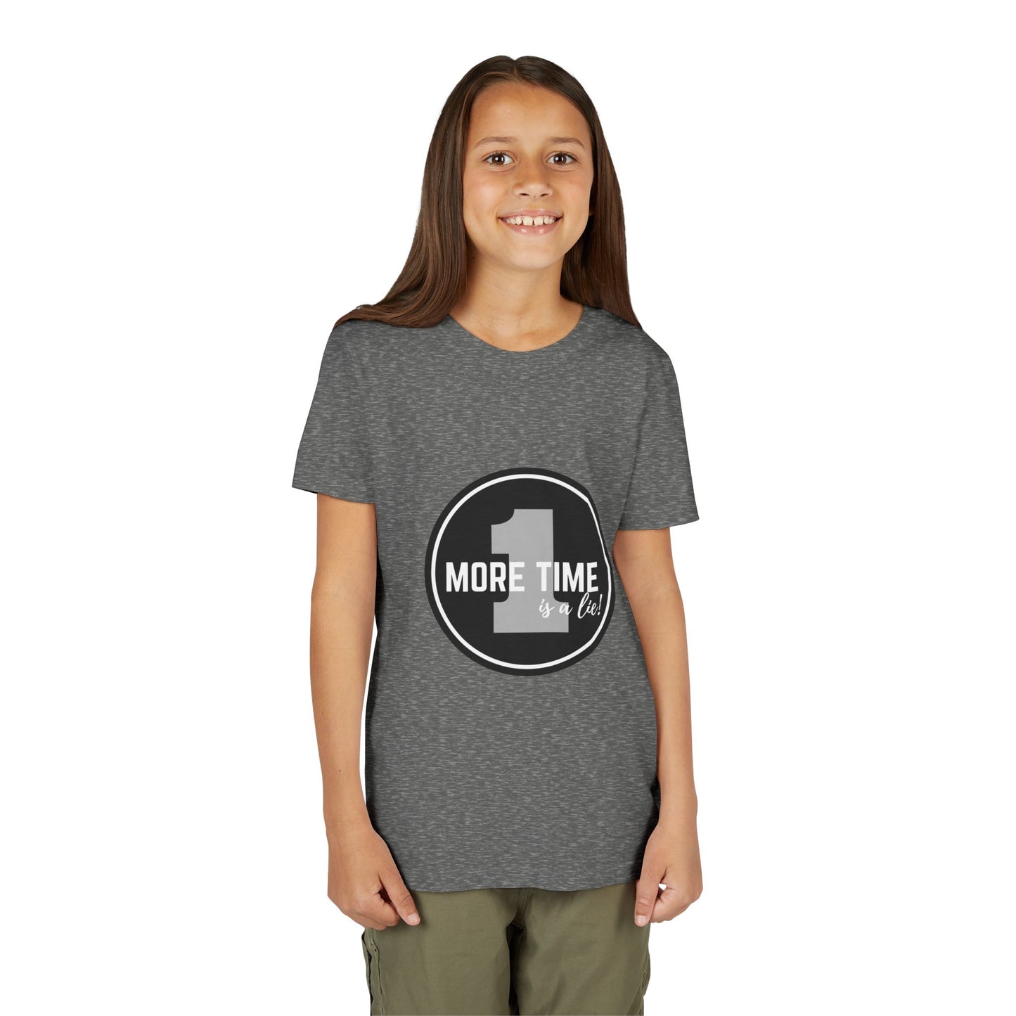 “One More Time is a Lie” Bold Emblem Dancer Graphic T-Shirt for Kids – Funny Dance Rehearsal Shirt - Youth Dance Tee