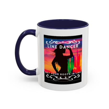 "Line Dancer" Accent Coffee Mug – Cute Cowgirl Graphic Ceramic Mug for Country Dance Lovers