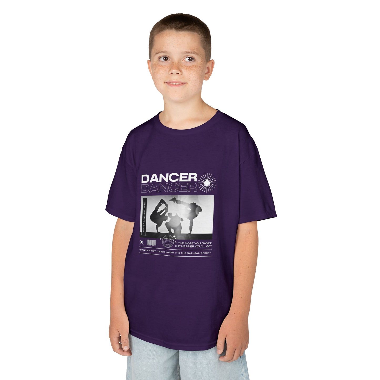 "Dancer" Youth Short Sleeve Tee – Streetwear-Style Breakdancer Graphic Hip Hop Dance Kids T-Shirt
