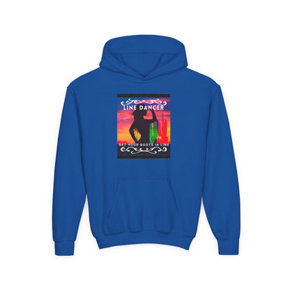 "Line Dancer" Youth Hoodie – Western Country Dance Graphic – 'Get Your Boots in Line' Unisex Pullover for Kids