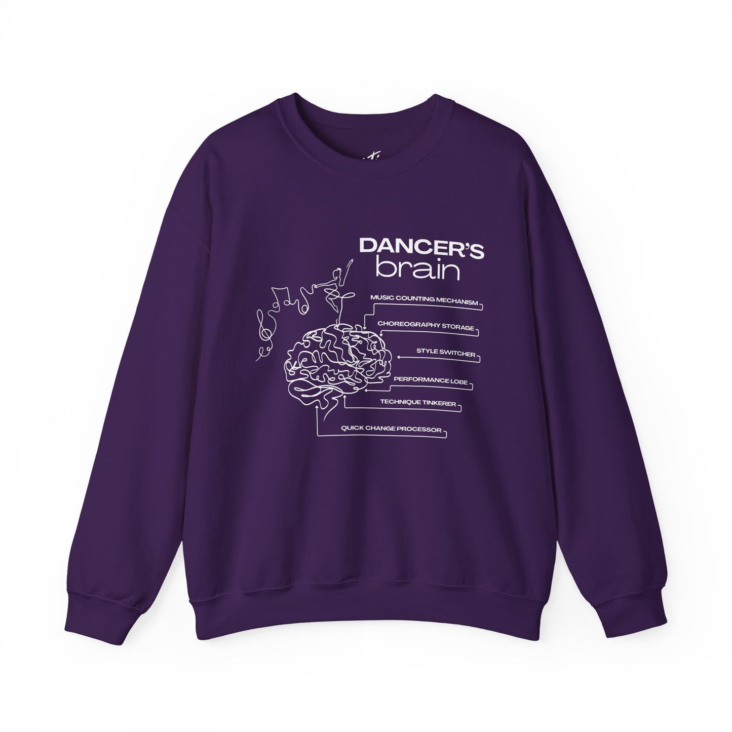 “Dancer’s Brain” Funny Dance Anatomy Sweatshirt – Unisex Heavy Blend Crewneck with Optional Name or Studio Personalization