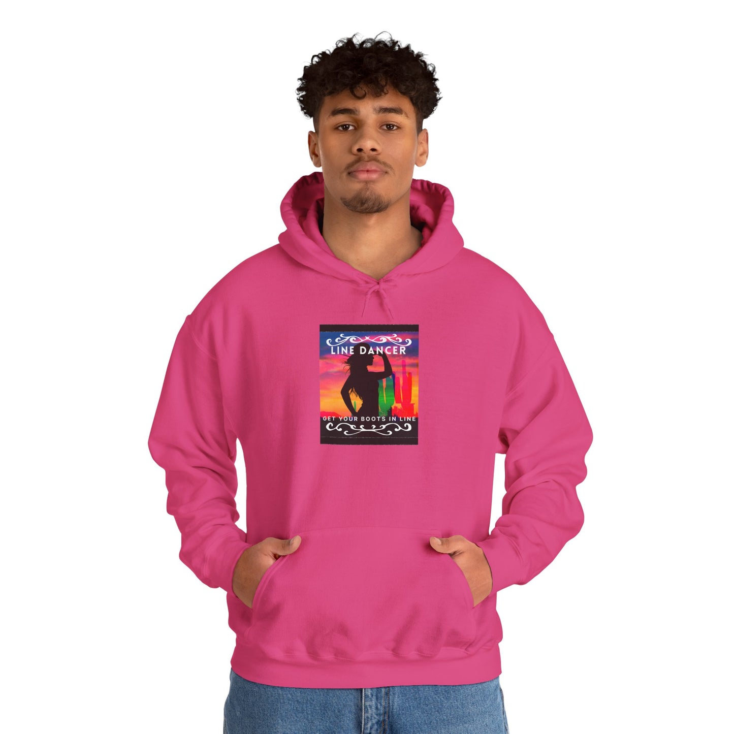 "Line Dancer, Get Your Boots in Line" Western-Inspired Graphic – Unisex Heavy Blend™ Hooded Sweatshirt