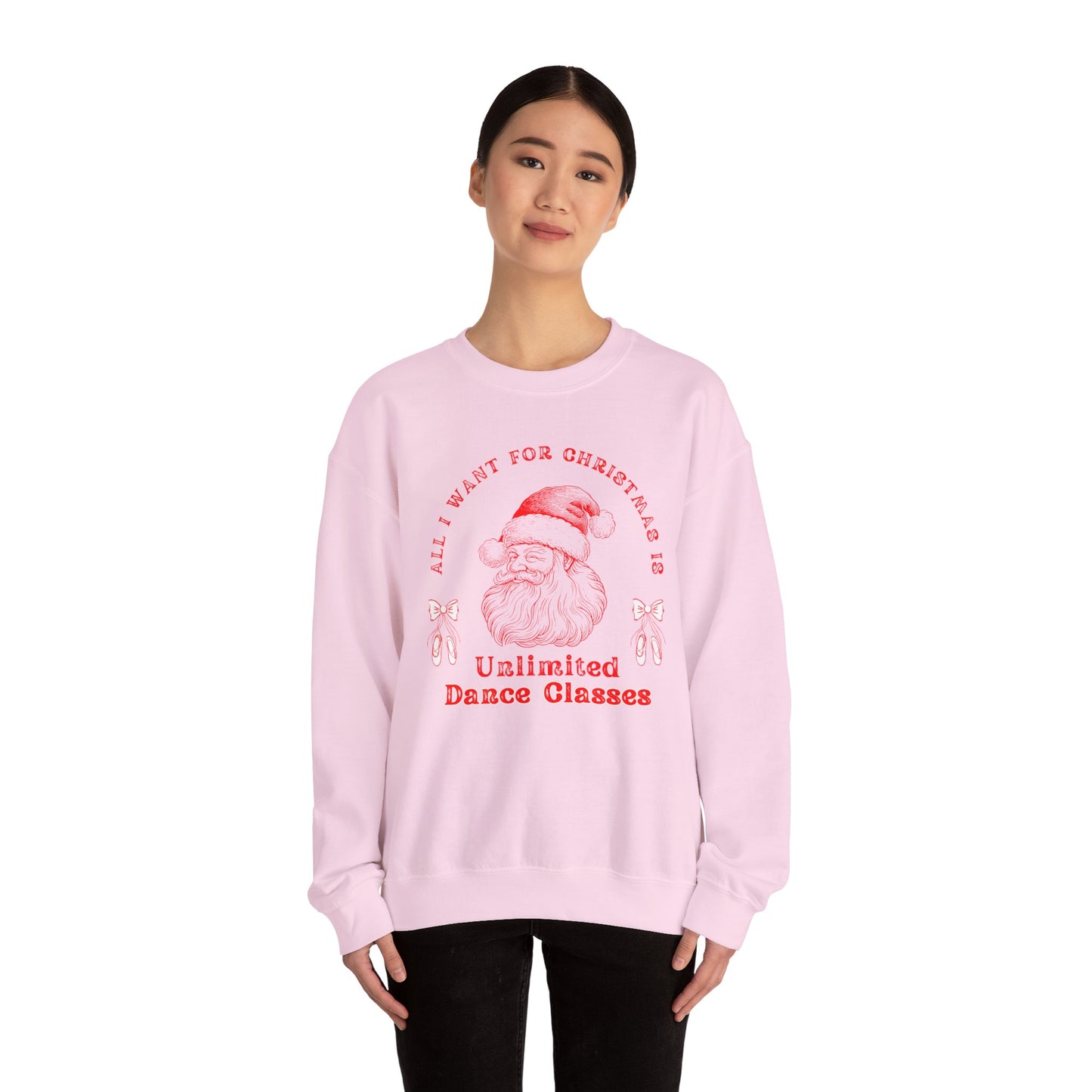 “All I Want for Christmas Is Unlimited Dance Classes” ADULT SWEATSHIRT Unisex Heavy Blend Crewneck with Vintage Santa – Festive Holiday Dance Sweatshirt for Dancers & Studios