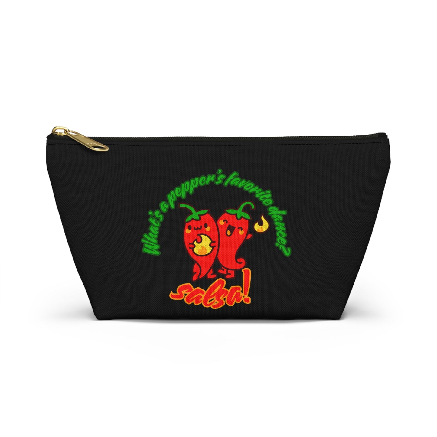 "What’s a Pepper’s Favorite Dance? Salsa!" Makeup Bag – Funny Dance Pun with Colorful Pepper Graphic – Cute Zipper Pouch for Cosmetics, Accessories & Gifts