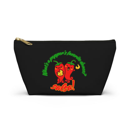 "What’s a Pepper’s Favorite Dance? Salsa!" Makeup Bag – Funny Dance Pun with Colorful Pepper Graphic – Cute Zipper Pouch for Cosmetics, Accessories & Gifts