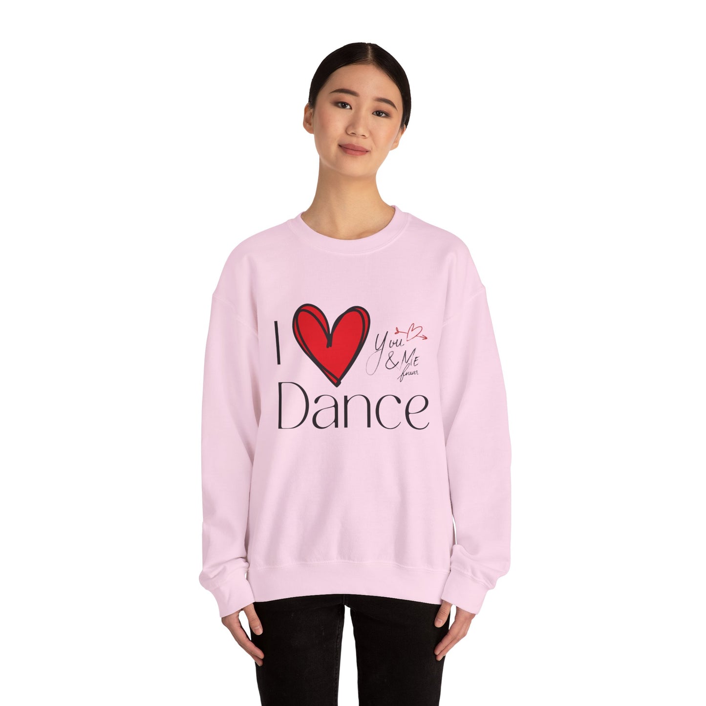 "I Love Dance" Unisex Crewneck Sweatshirt – Hand-Drawn Heart & Note Graphic Dance Lover Pullover
