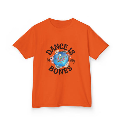 "Dance Is in My Bones” Halloween Dance T-Shirt with Dancing Skeletons Graphic - Kids Heavy Cotton™ Tee