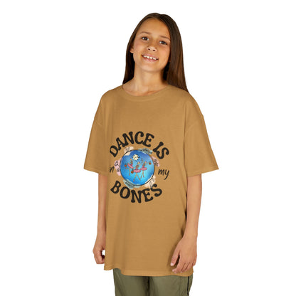"Dance Is in My Bones” Halloween Dance T-Shirt with Dancing Skeletons Graphic - Kids Heavy Cotton™ Tee