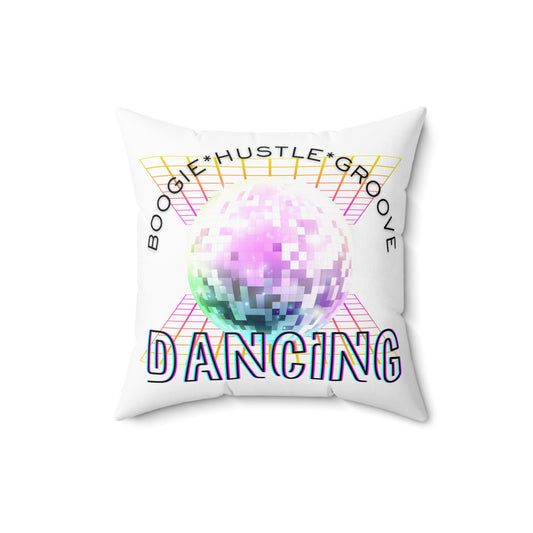 "Boogie Hustle Groove Dancing" Pillow – Retro 70s Disco Dance Square Throw Pillow with Funky Graphic
