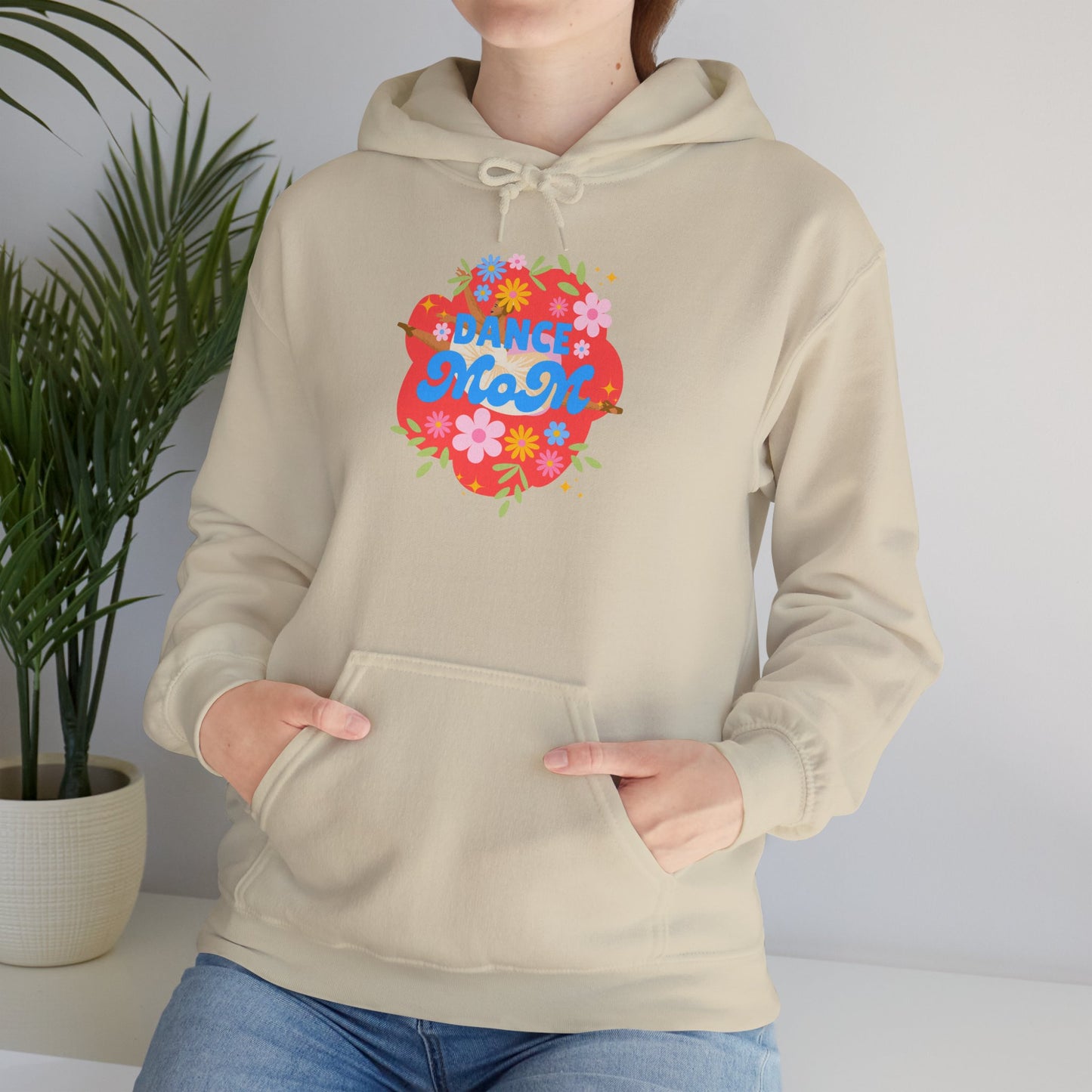"Dance Mom" Superhero Hoodie – Floral Front Graphic & Fun Back Design | Unisex Hooded Sweatshirt for Proud Dance Parents