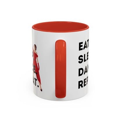 "Eat Sleep Dance Repeat" Accent Coffee Mug – Bold Dancer Graphic Ceramic Mug for Dance Lovers