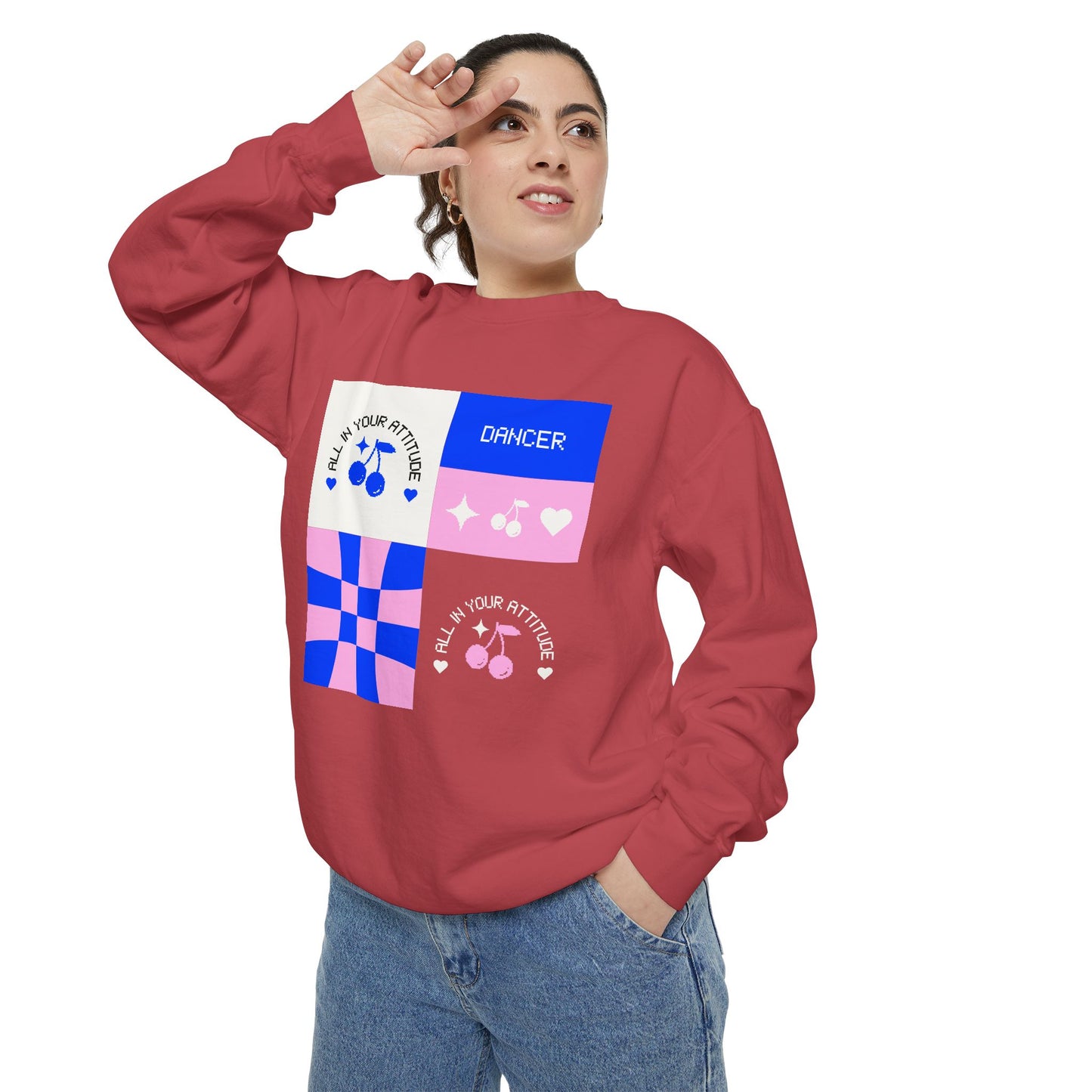 "Dancer – All in Your Attitude" Unisex Lightweight Crewneck Sweatshirt – Retro-Inspired Dance Graphic Pullover for Confident Movers & Performers