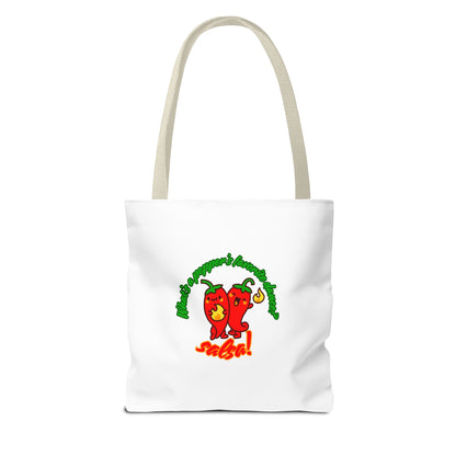“What’s a Pepper’s Favorite Dance? Salsa!” Salsa Dance Pun Tote Bag – Funny Kawaii Pepper Graphic Canvas Bag for Dancers & Food Lovers