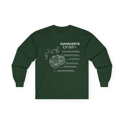 “Dancer’s Brain” Unisex Long Sleeve Tee – Funny Ballet & Dance Graphic Shirt with Labeled Brain Design + Optional Name or Studio Personalization