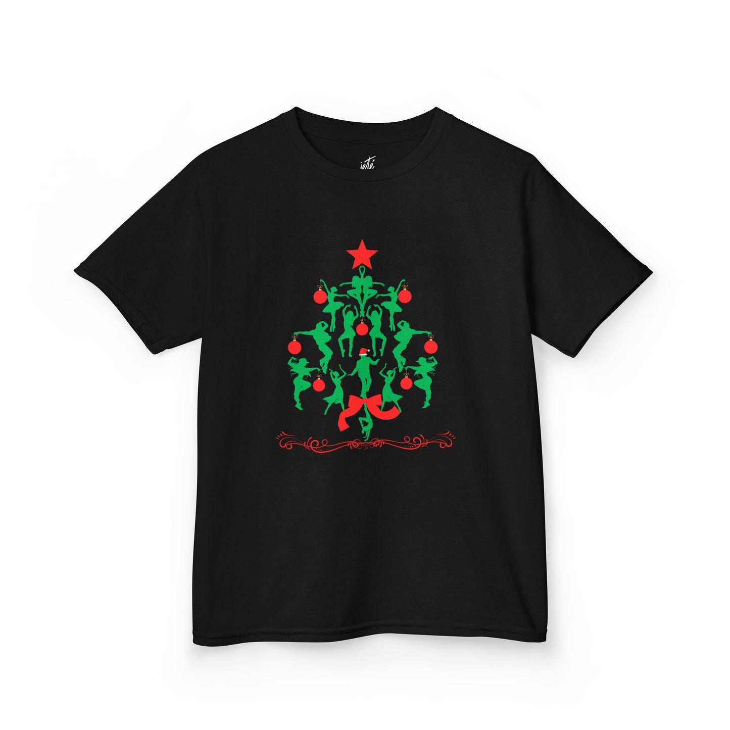 "Christmas Tree Dancer Silhouette" YOUTH TEE Short Sleeve – Festive Ballet & Dance Holiday Tee for Dancers, Teachers, and Studios
