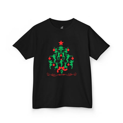 "Christmas Tree Dancer Silhouette" YOUTH TEE Short Sleeve – Festive Ballet & Dance Holiday Tee for Dancers, Teachers, and Studios