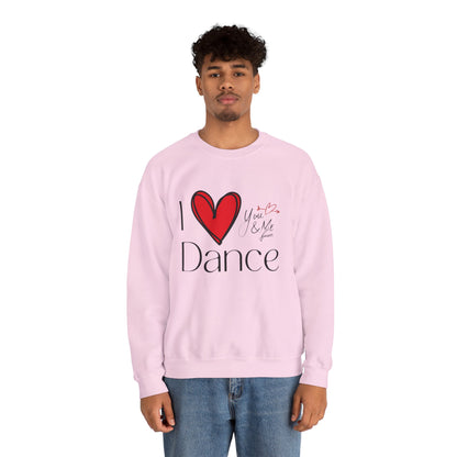 "I Love Dance" Unisex Crewneck Sweatshirt – Hand-Drawn Heart & Note Graphic Dance Lover Pullover