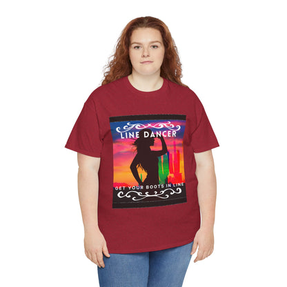 "Line Dancer" Unisex Heavy Cotton T-Shirt – Western Country Dance Graphic Tee – 'Get Your Boots in Line' Cowboy-Inspired Shirt