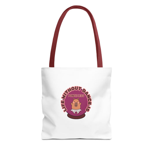 "Life Without Dance Is Pointeless" Capybara Canvas Tote Bag – Funny Dance Pun Tote for Dancers & Animal Lovers