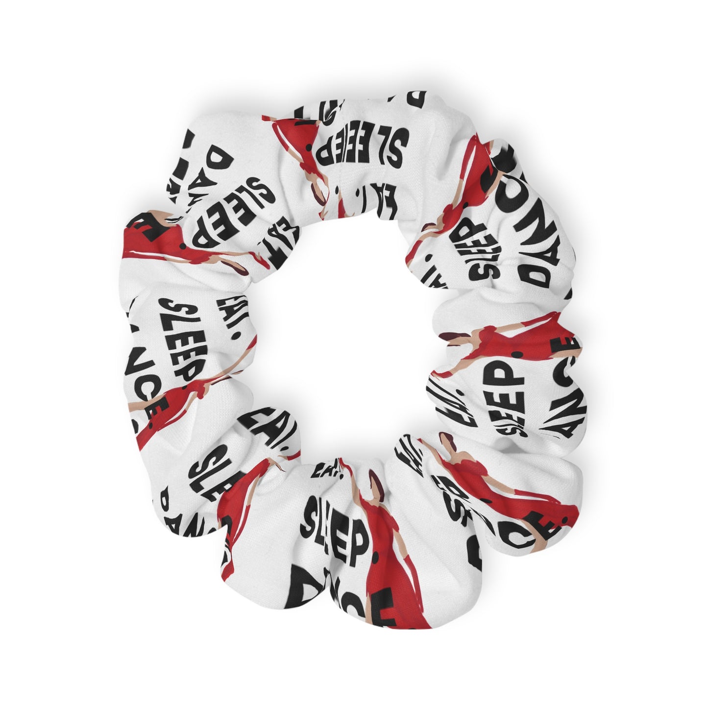 “Eat Sleep Dance Repeat” Scrunchie – Bold Dancer Graphic Hair Accessory for Dance Lovers